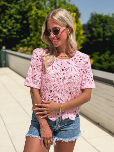 Blouse en crochet Iliyana - Rose
