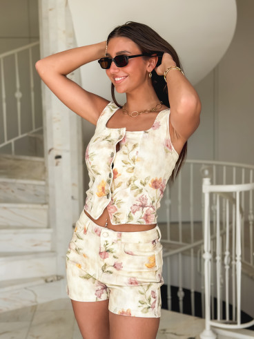 Ensemble à fleurs Roxéna - Beige