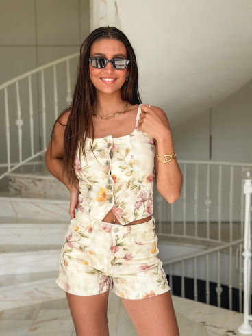 Ensemble à fleurs Roxéna - Beige