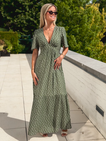 Robe longue à pois Méryl - Kaki