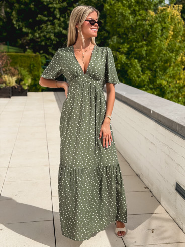 Robe longue à pois Méryl - Kaki