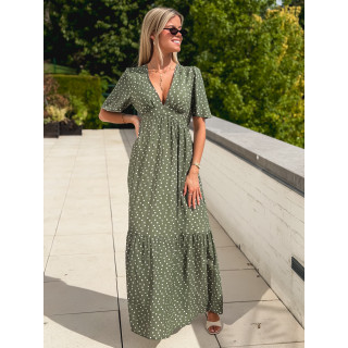 Robe longue à pois Méryl - Kaki