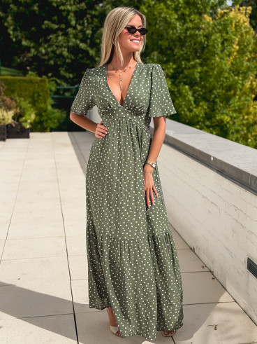 Robe longue à pois Méryl - Kaki
