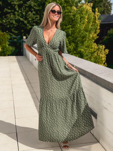Robe longue à pois Méryl - Kaki