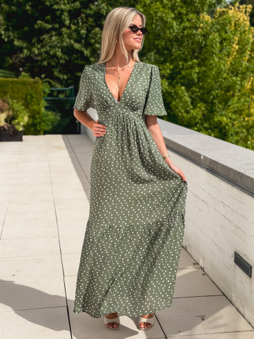 Robe longue à pois Méryl - Kaki