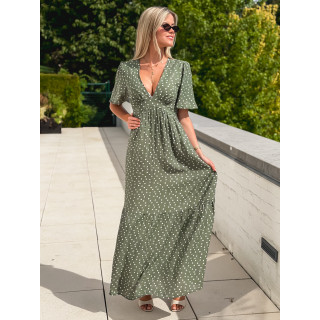 Robe longue à pois Méryl - Kaki