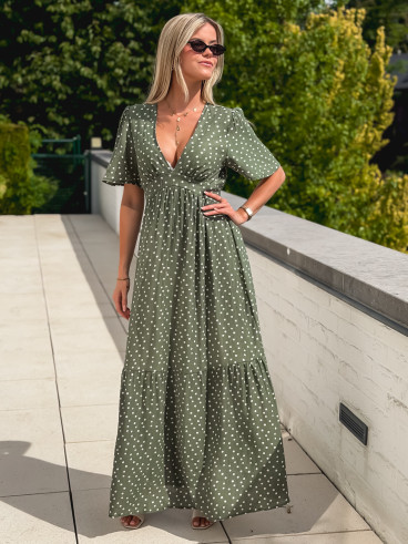 Robe longue à pois Méryl - Kaki
