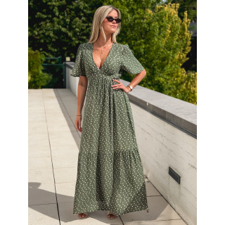 Robe longue à pois Méryl - Kaki