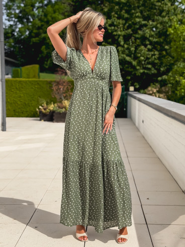 Robe longue à pois Méryl - Kaki