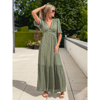 Robe longue à pois Méryl - Kaki