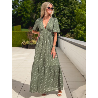 Robe longue à pois Méryl - Kaki