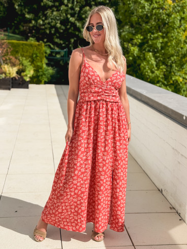 Robe longue à fleurs Ollie - Rouge