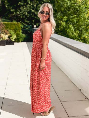 Robe longue à fleurs Ollie - Rouge Robe longue à fleurs Ollie - Rouge