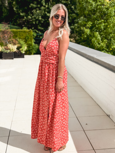 Robe longue à fleurs Ollie - Rouge Robe longue à fleurs Ollie - Rouge