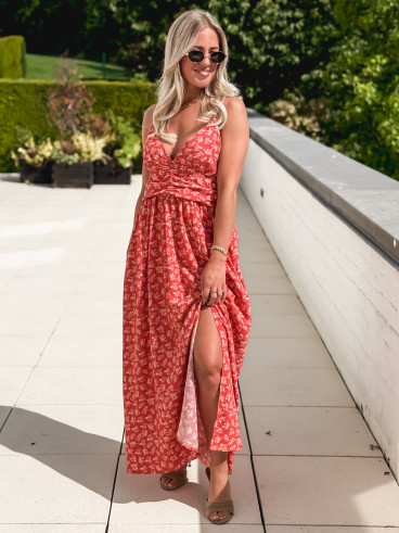 Robe longue à fleurs Ollie - Rouge Robe longue à fleurs Ollie - Rouge