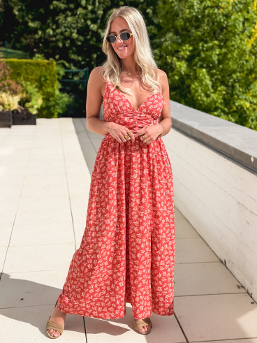 Robe longue à fleurs Ollie - Rouge Robe longue à fleurs Ollie - Rouge