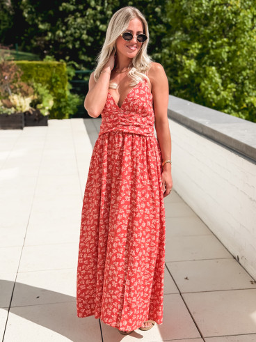 Robe longue à fleurs Ollie - Rouge Robe longue à fleurs Ollie - Rouge