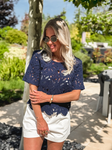 Blouse en crochet Iliyana - Bleu marine