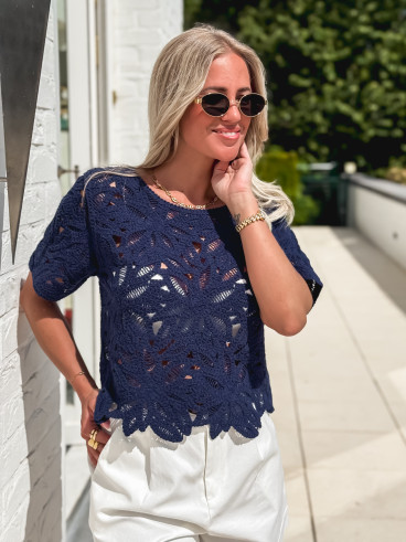 Blouse en crochet Iliyana - Bleu marine