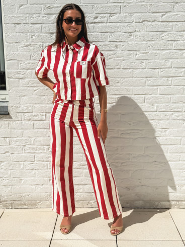 Pantalon Célia - Rouge/Ecru