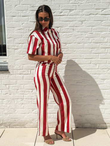 Pantalon Célia - Rouge/Ecru