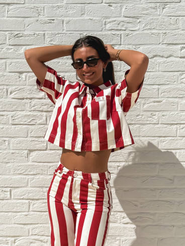 Pantalon Célia - Rouge/Ecru