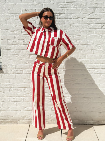 Pantalon Célia - Rouge/Ecru