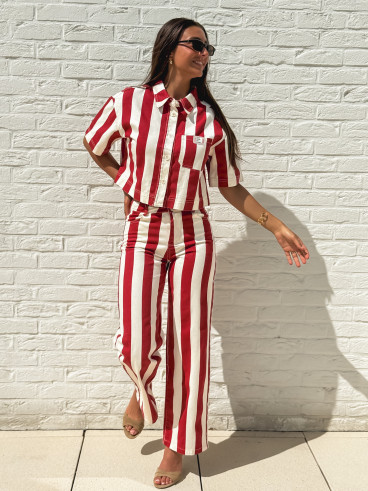 Pantalon Célia - Rouge/Ecru