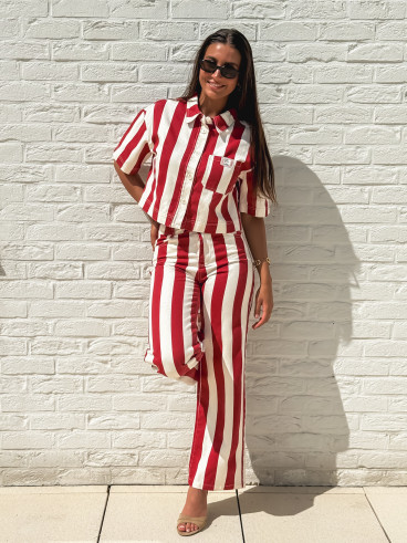 Pantalon Célia - Rouge/Ecru