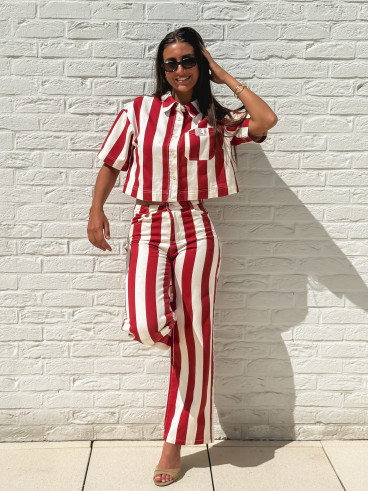 Pantalon Célia - Rouge/Ecru