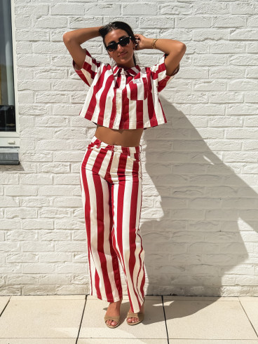 Pantalon Célia - Rouge/Ecru