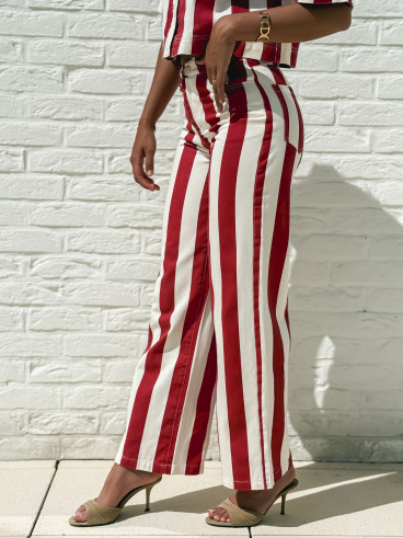 Pantalon Célia - Rouge/Ecru