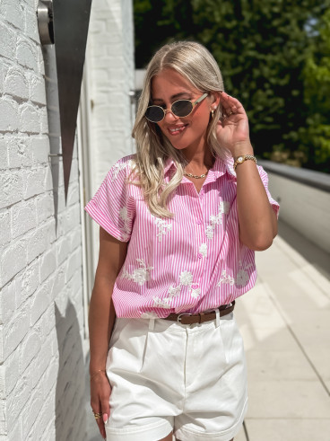 Chemise lignée Blanka - Rose