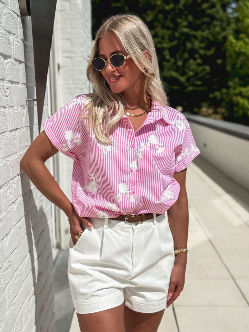 Chemise lignée Blanka - Rose