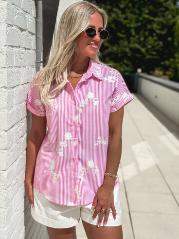 Chemise lignée Blanka - Rose