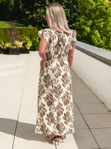 Robe longue à motifs Madeina - Kaki/Rose