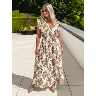 Robe longue à motifs Madeina - Kaki/Rose