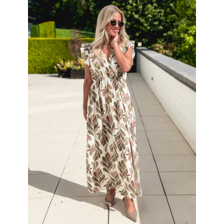 Robe longue à motifs Madeina - Kaki/Rose
