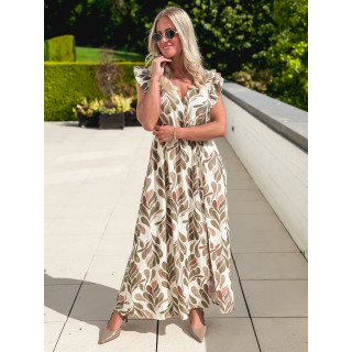 Robe longue à motifs Madeina - Kaki/Rose