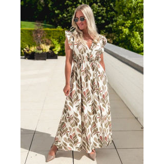 Robe longue à motifs Madeina - Kaki/Rose