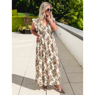Robe longue à motifs Madeina - Kaki/Rose