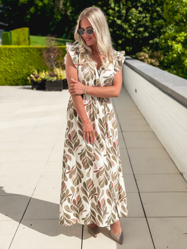 Robe longue à motifs Madeina - Kaki/Rose