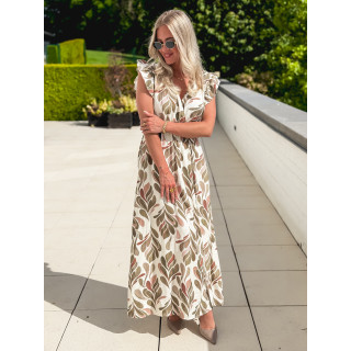 Robe longue à motifs Madeina - Kaki/Rose