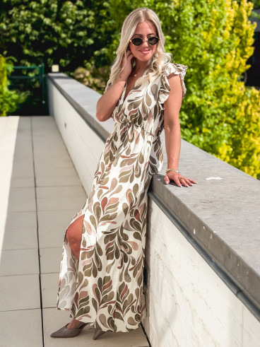 Robe longue à motifs Madeina - Kaki/Rose