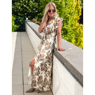 Robe longue à motifs Madeina - Kaki/Rose