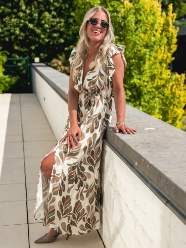 Robe longue à motifs Madeina - Kaki/Rose