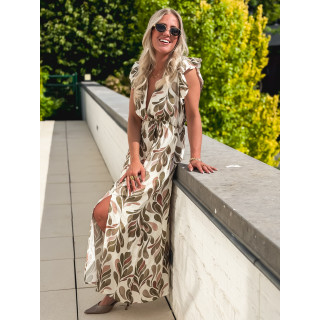 Robe longue à motifs Madeina - Kaki/Rose
