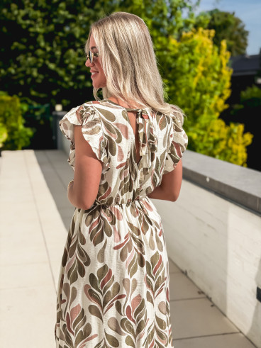 Robe longue à motifs Madeina - Kaki/Rose