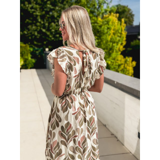 Robe longue à motifs Madeina - Kaki/Rose