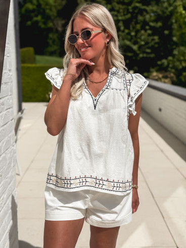 Blouse Lætitia - Ecru/Bleu marine